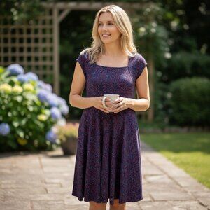 KARINA The Original Easy DRESS Foliage Leaves JACKIE Blue XL USA Pockets Modest